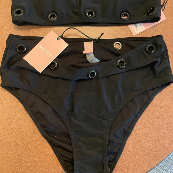 JUICY COUTURE 2PC SWIM SUIT CAMI TOP & HIGH WAISTED BOTTOMS STRAPS SIZE M NWT - Picture 2 of 7